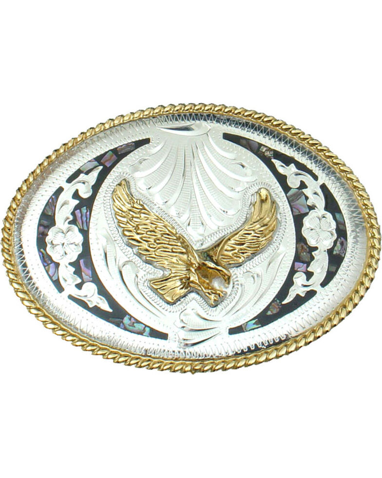 Western Express Men's Silver Abalone and German Eagle Belt Buckle , Silver, hi-res