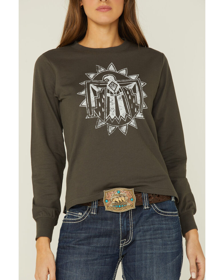 Shyanne Women Ash Let There Be Cowgirls Southwestern Graphic Sweatshirt, Ash, hi-res