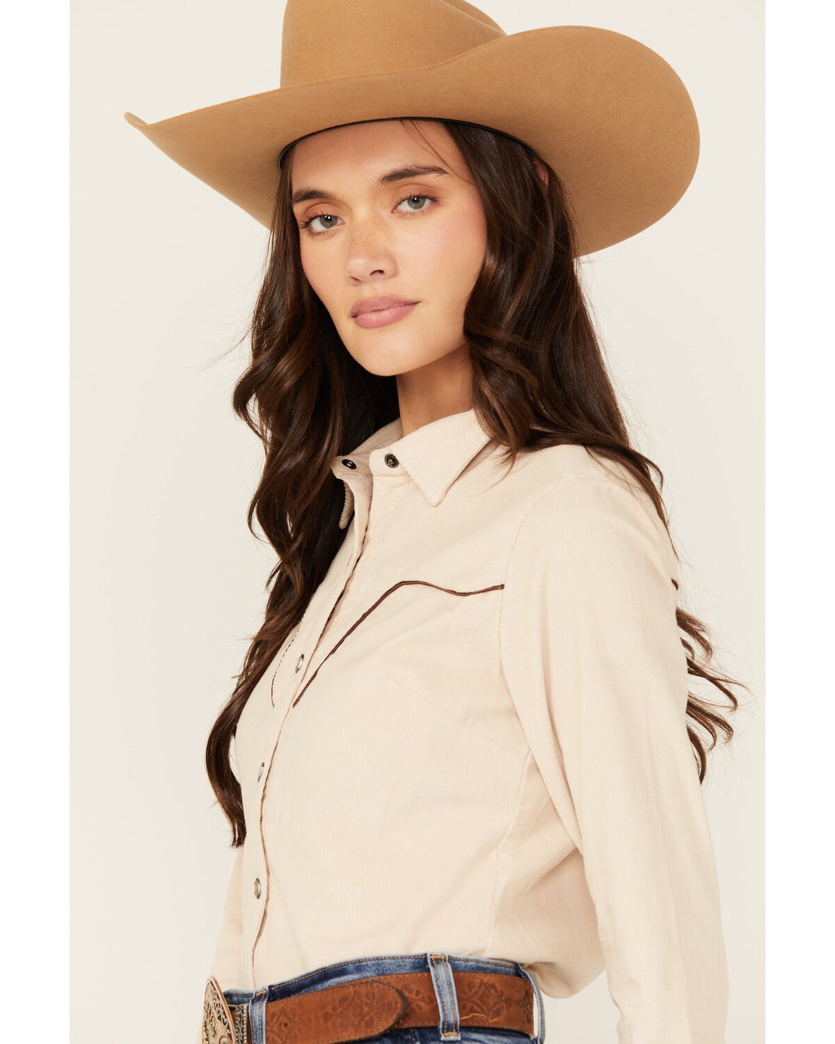 Image #2 - Shyanne Women's Corduroy Long Sleeve Snap Western Shirt, Natural, hi-res