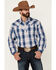 Stetson Men's Ombre Large Plaid Print Long Sleeve Snap Western Shirt , Blue, hi-res