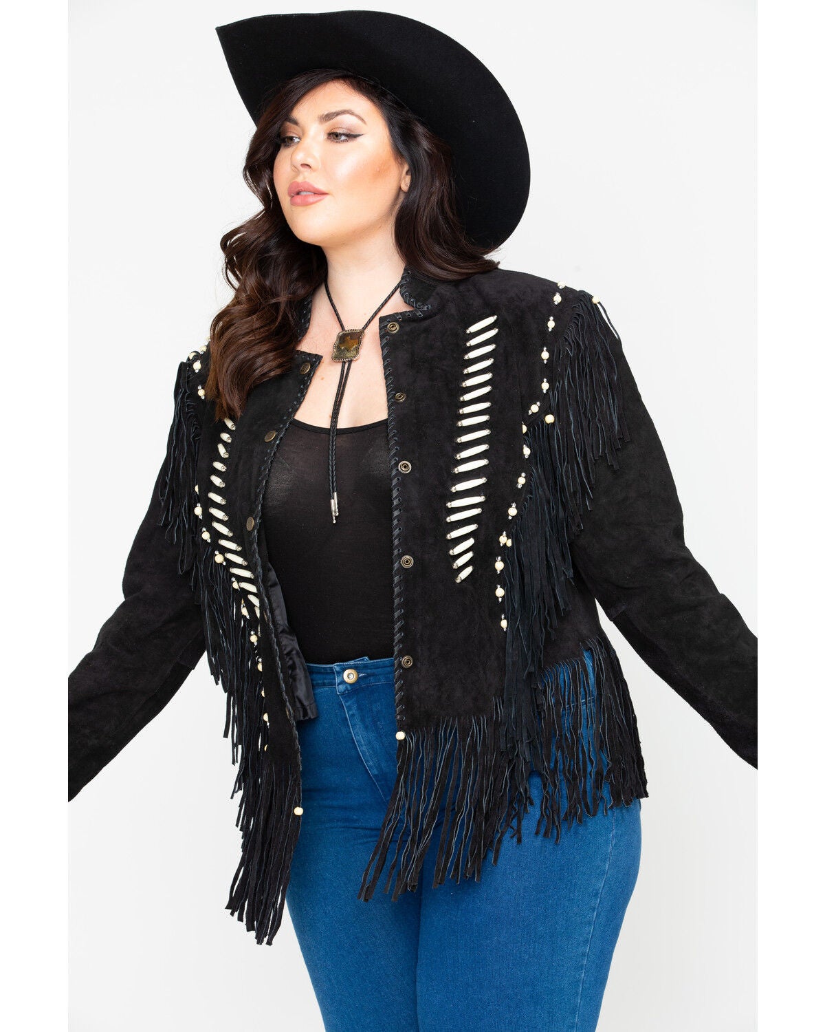 Image #5 - Liberty Wear Bone Bead & Fringe Leather Jacket - Plus, , hi-res