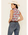 Wrangler Women's Americana Floral Print Sleeveless Snap Western Core Shirt, Red/white/blue, hi-res