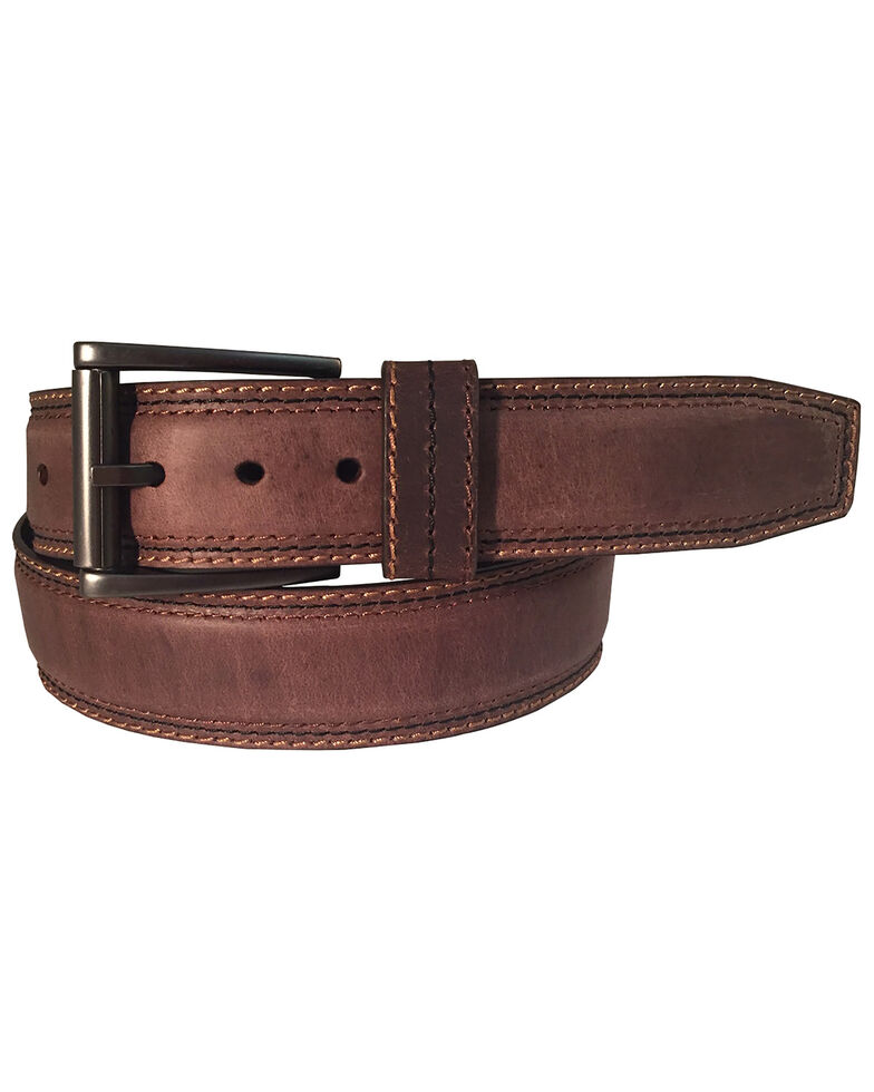 Berne Men's Distressed Brown Leather Belt, Brown, hi-res