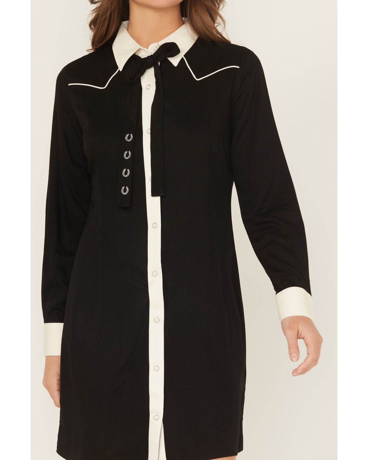Image #3 - Wrangler Retro Women's Snap Front Neck Tie Mini Dress, White, hi-res