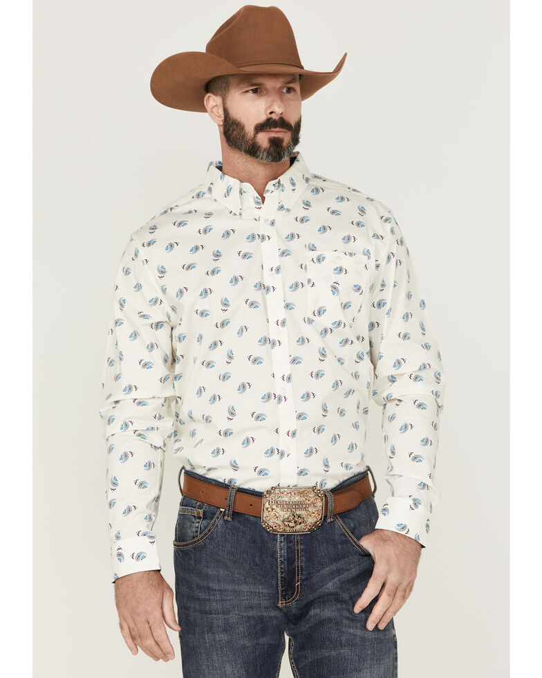 Rank 45 Men's Roughstock Paisley Geo Print Long Sleeve Button-Down Western Shirt , Cream, hi-res