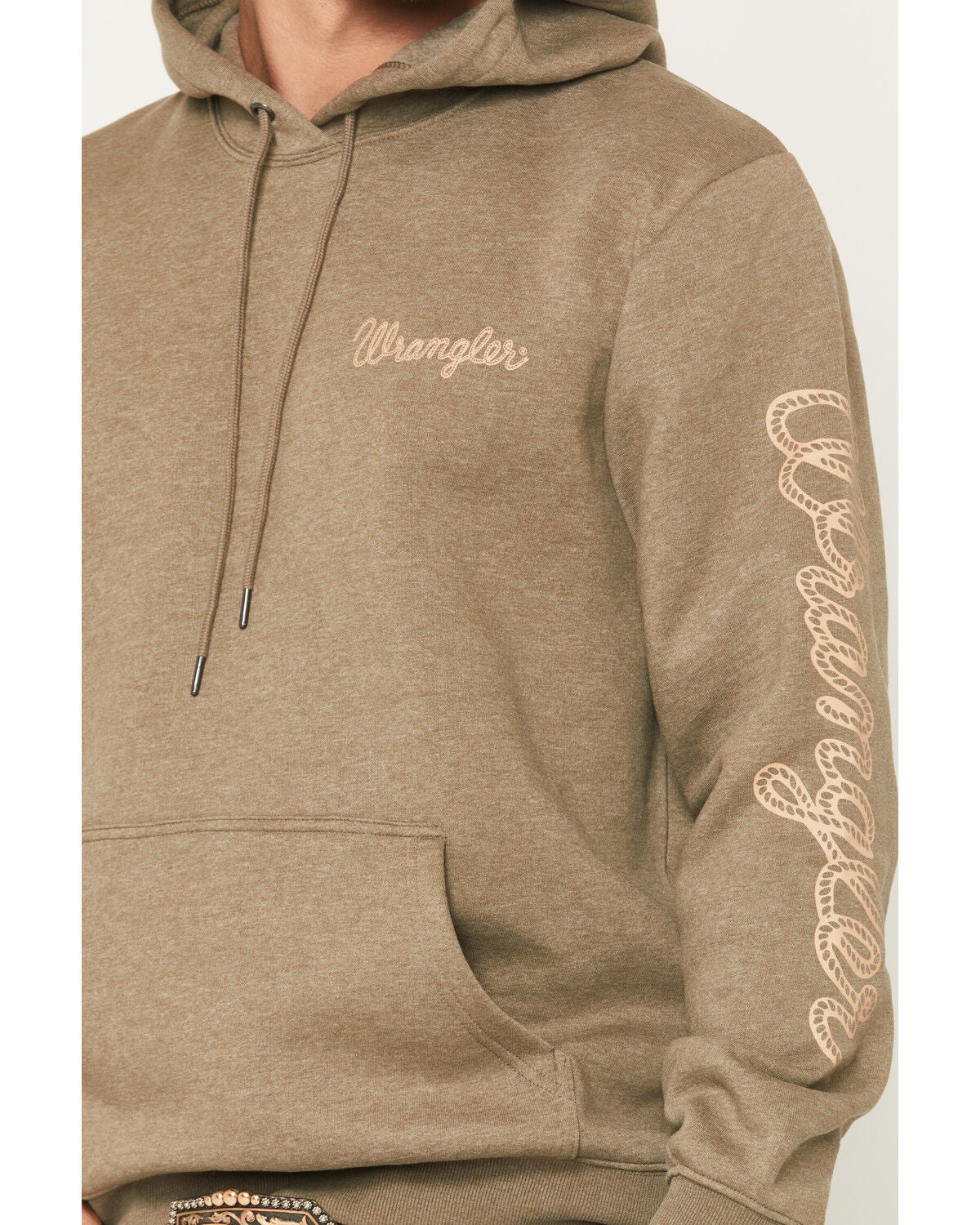 Image #3 - Wrangler Men's Logo Graphic Hooded Sweatshirt, Olive, hi-res