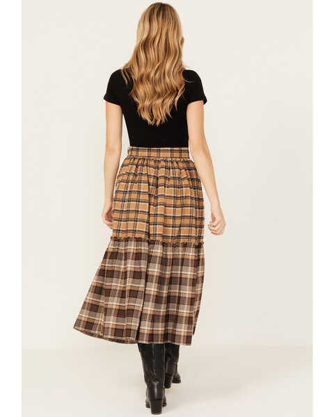Image #4 - Miss Me Women's Plaid Print Tiered Midi Skirt , Brown, hi-res