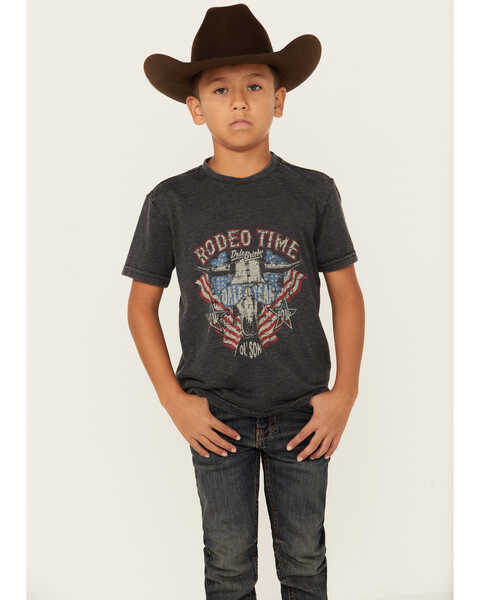 Image #1 - Rock & Roll Denim Boys' Dale Brisby American Rodeo Time Short Sleeve Graphic T-Shirt, Grey, hi-res
