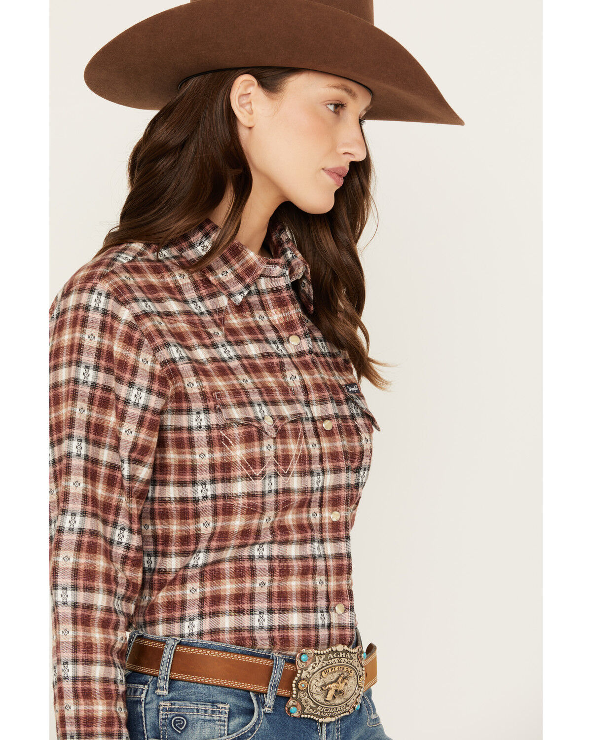Image #2 - Wrangler Women's Plaid Print Flannel Boyfriend Long Sleeve Snap Western Shirt, Multi, hi-res