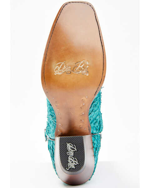 Image #7 - Dan Post Women's Exotic Seabass Skin Western Boots - Square Toe, Black/turquoise, hi-res