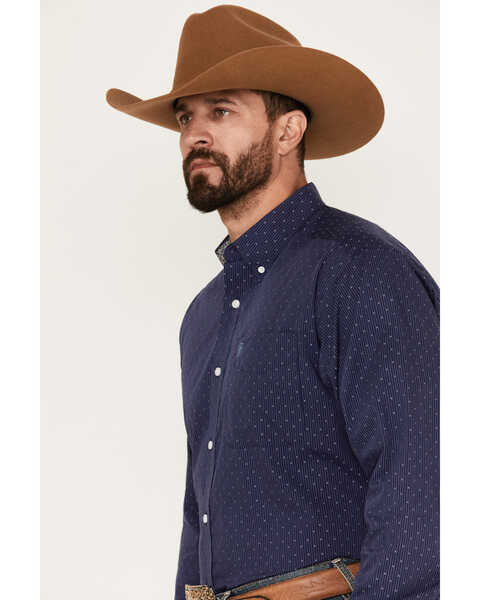 Image #2 - Ariat Men's Wrinkle Free Izik Stripe Long Sleeve Button Down Western Shirt, Navy, hi-res