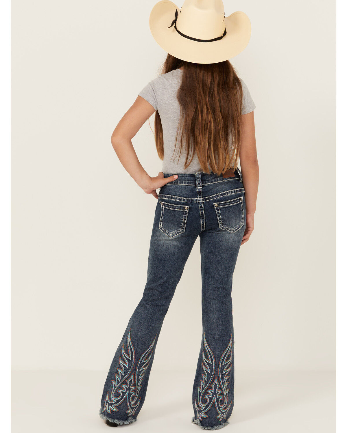 Image #4 - Shyanne Girls' Medium Wash Stitch Flare Stretch Denim Jeans, Medium Wash, hi-res