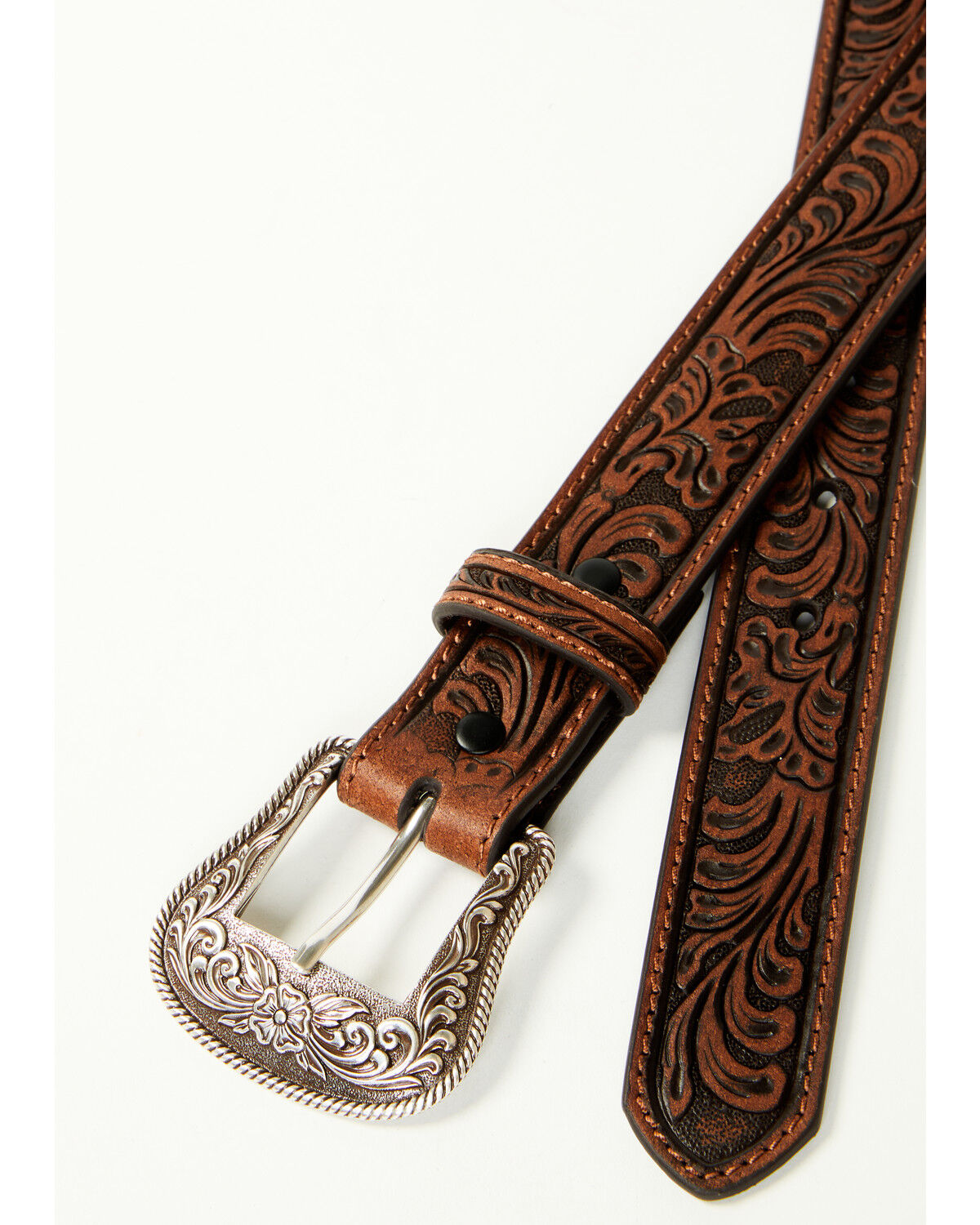 Image #2 - Shyanne Girls' Floral Tooled Belt, Dark Brown, hi-res