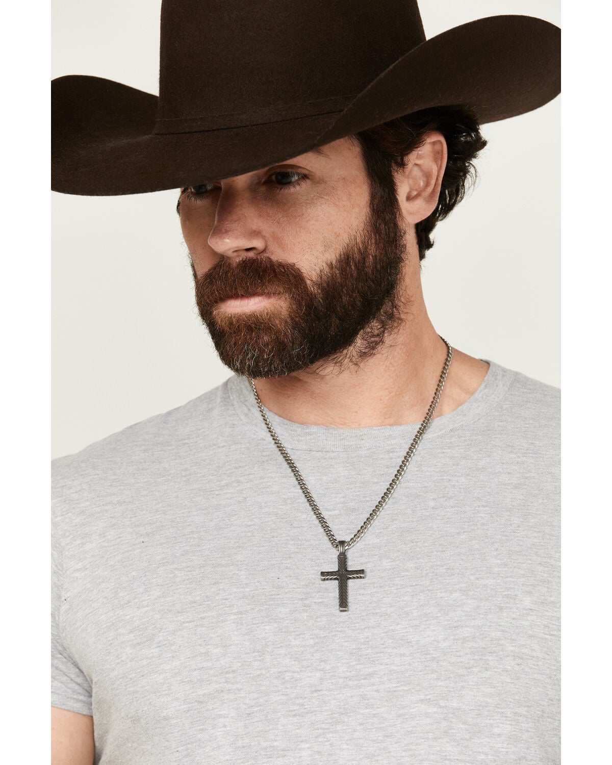 Cody James Men's Textured Chevron Cross Necklace, Silver, hi-res
