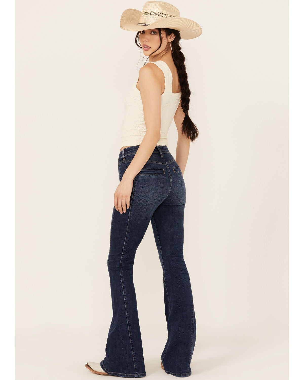 Image #3 - Shyanne Women's Luna High Rise Flare Stretch Denim Jeans, Dark Wash, hi-res