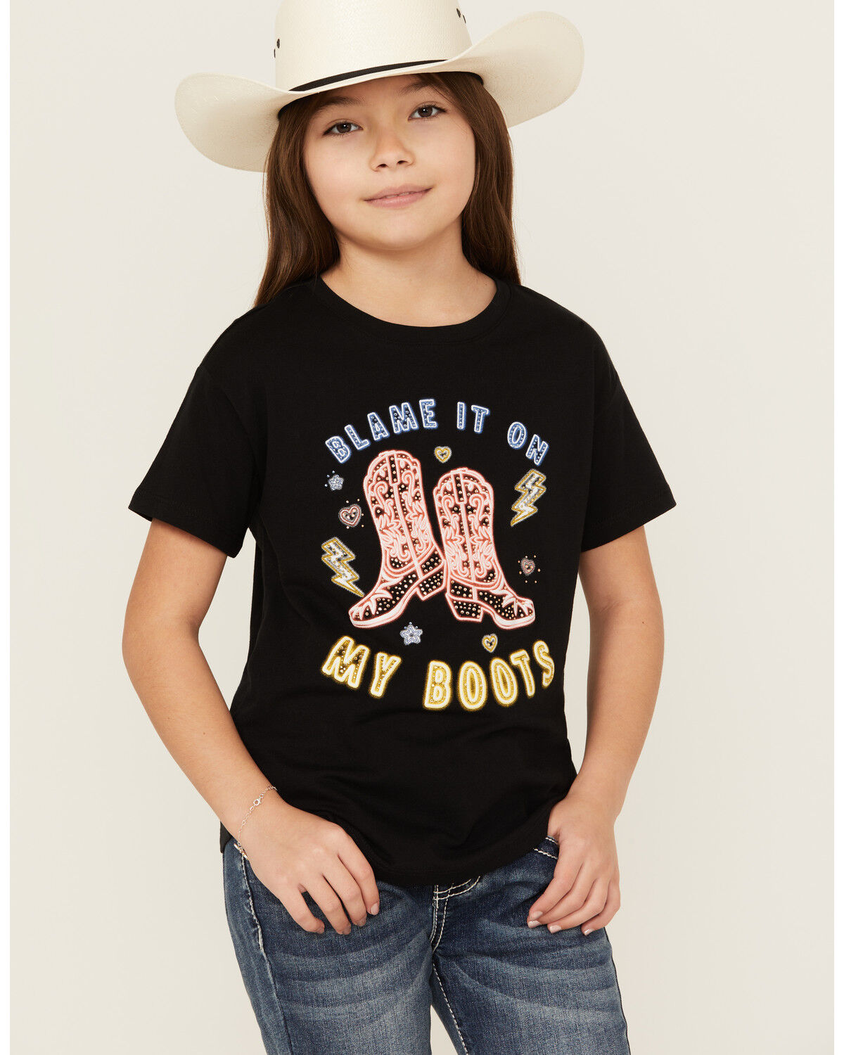 Image #1 - Buttercup Girls' Blame It On My Boots Short Sleeve Graphic Tee, , hi-res