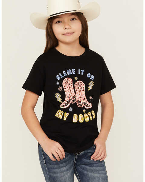 Image #1 - Blended Girls' Blame It On My Boots Short Sleeve Graphic Tee , Black, hi-res