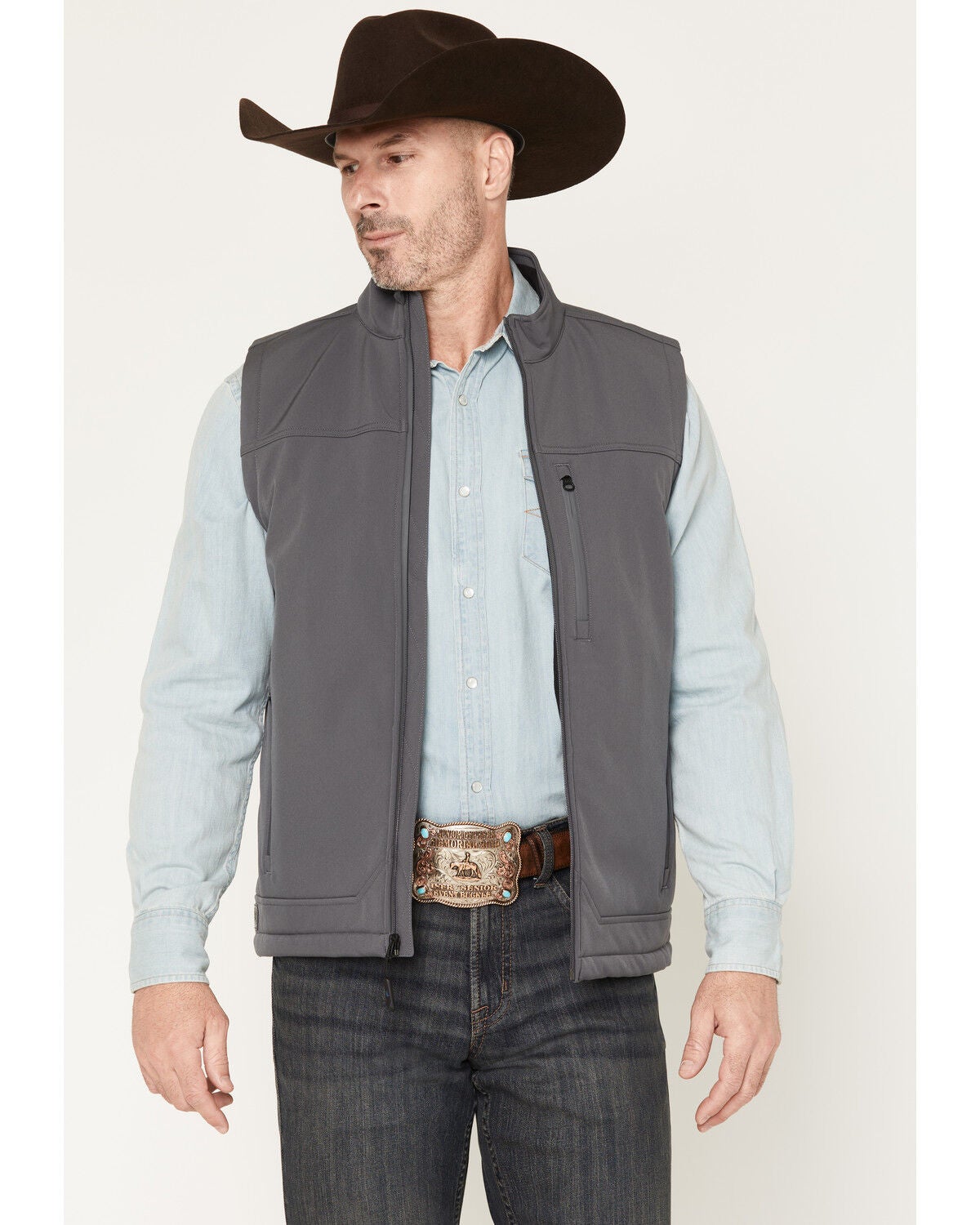 Cody James Men's Estacado Solid Concealed Carry Softshell Vest, Charcoal, hi-res
