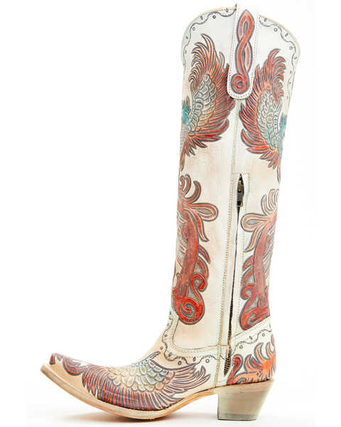Image #3 - Corral Women's Fire Phoenix Hand Tooled And Painted Tall Western Boots - Snip Toe , White, hi-res