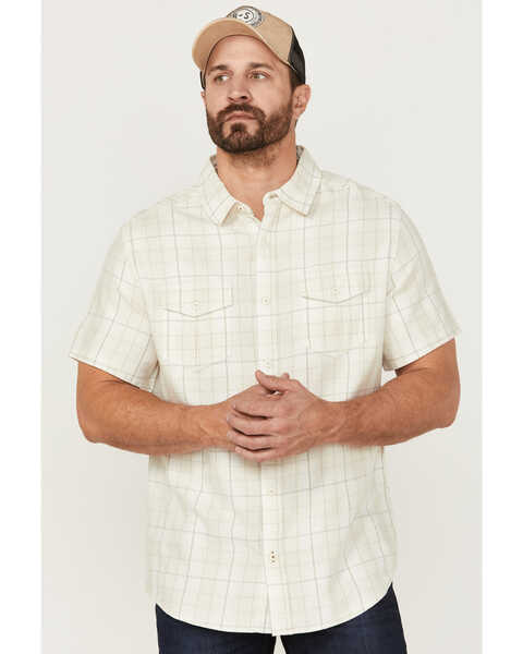 Brothers and Sons Men's Large Plaid Short Sleeve Button Down Western Shirt , Cream, hi-res