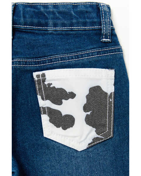 Image #4 - Cowgirl Hardware Toddler Girls' Cow Print Double Ruffle Stretch Jeans , Light Blue, hi-res