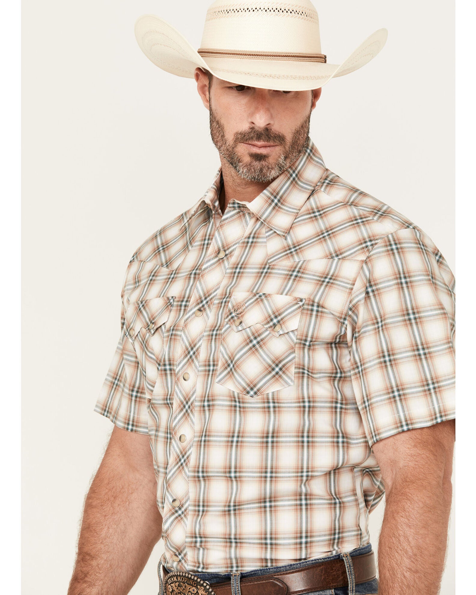 Wrangler Men's Retro Western Snap Plaid Shirt in Olive Madras