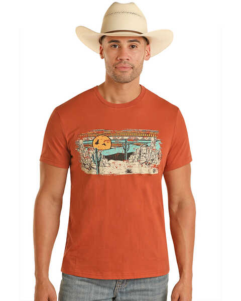 Rock & Roll Denim Men's Scenic Desert Print Short Sleeve Graphic T-Shirt , Dark Orange, hi-res