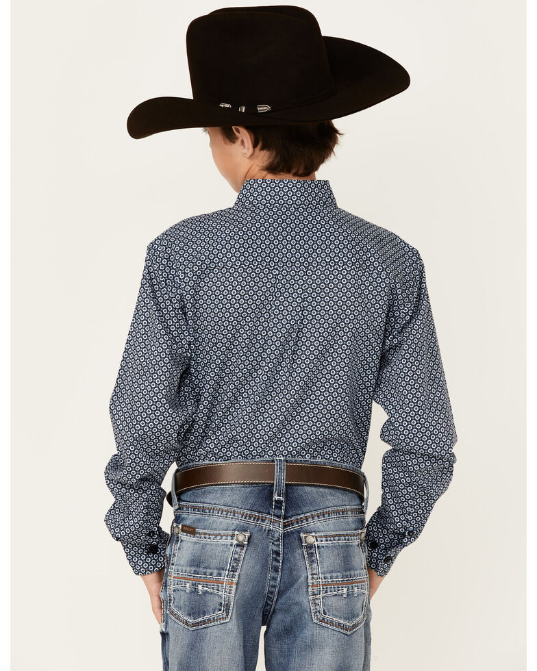 Cinch Boys' Black Dot Geo Print Long Sleeve Button-Down Western Shirt , Black, hi-res