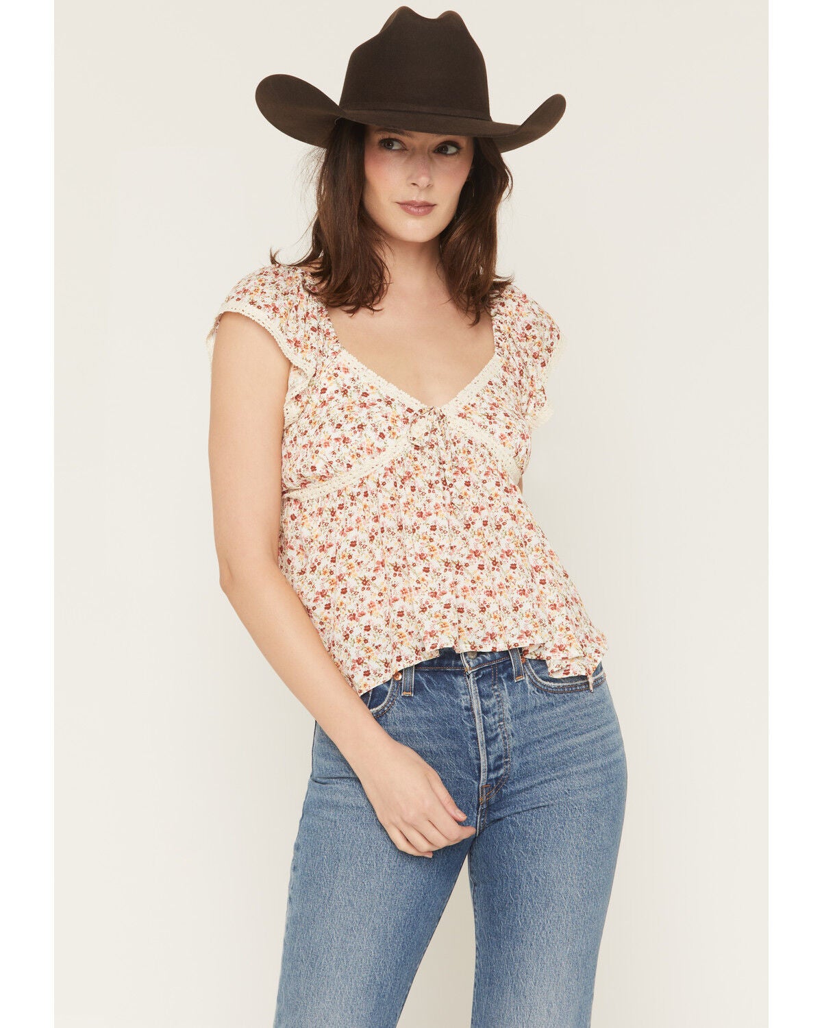 Wild Moss Women's Ditsy Floral Print Short Sleeve Shirt, Multi, hi-res