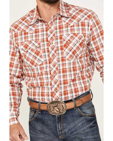 Image #3 - Wrangler Retro Men's Plaid Print Long Sleeve Snap Western Shirt, Orange, hi-res