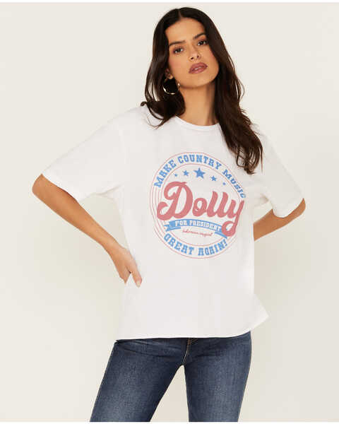 Image #1 - Bohemian Cowgirl Women's Dolly 4 Pres Short Sleeve Graphic Tee, White, hi-res