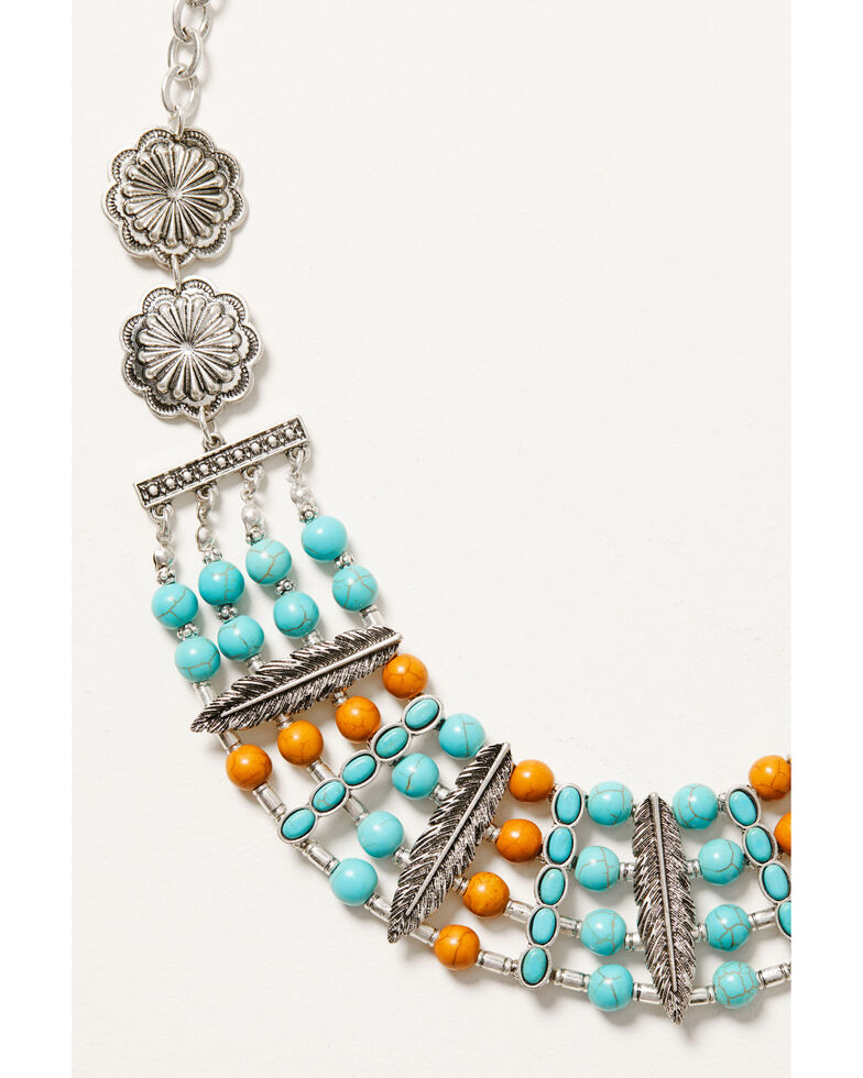 Shyanne Women's Multi-strand Silver Leaf & Concho Beaded Jewelry Set, Silver, hi-res
