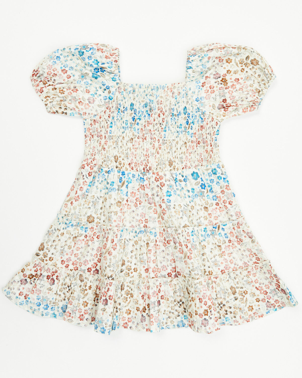 Image #3 - Shyanne Toddler Girls' Floral Print Puff Short Sleeve Midi Dress, Ivory, hi-res