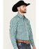 Panhandle Men's Select Checkered Print Long Sleeve Snap Western Shirt - Big, Teal, hi-res