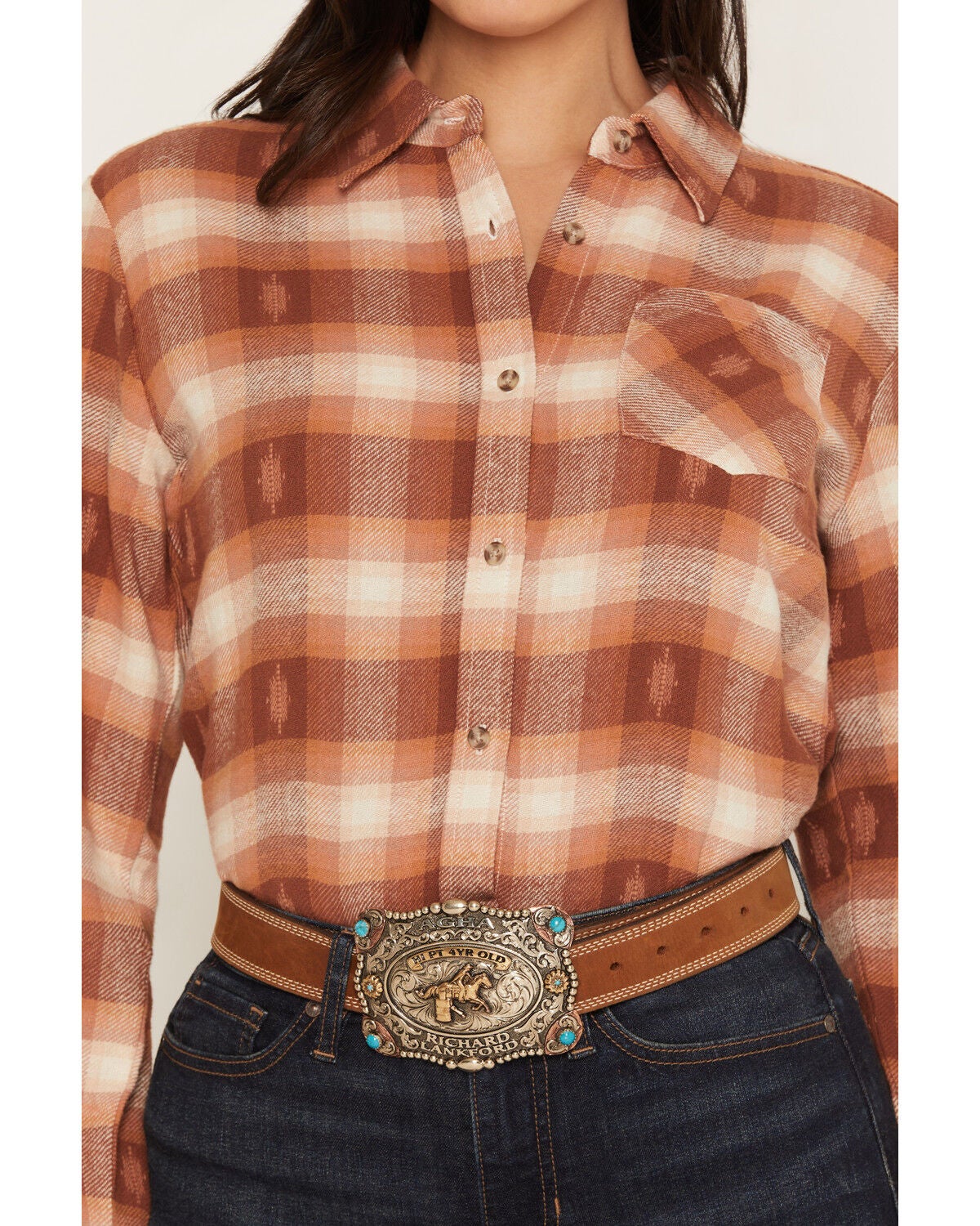 Image #3 - Shyanne Women's Vistas Plaid Print Long Sleeve Button-Down Flannel Shirt, Bark, hi-res