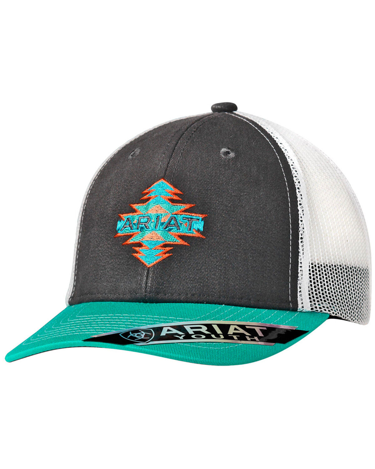 Image #1 - Ariat Youth Aztec Turquoise Trucker Cap, Turquoise, hi-res