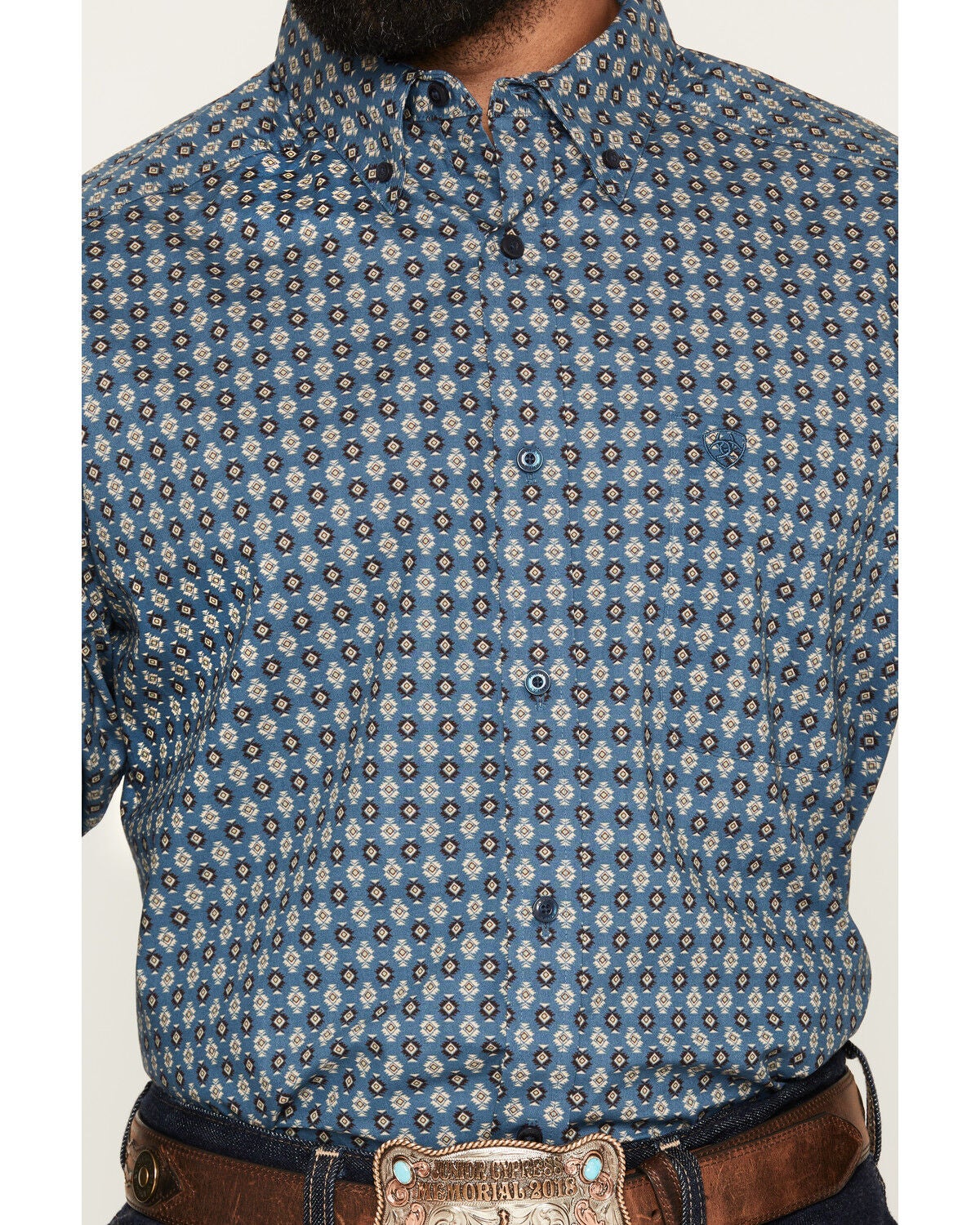 Image #3 - Ariat Men's Lex Geo Print Long Sleeve Button-Down Western Shirt, Blue, hi-res