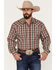 Image #1 - Stetson Men's Fancy Medium Plaid Print Long Sleeve Pearl Snap Western Shirt, Wine, hi-res