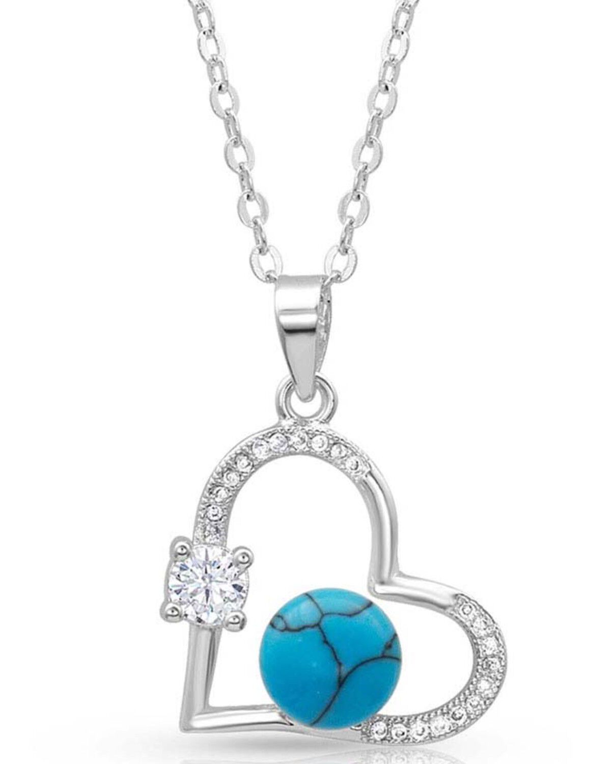 Image #1 - Montana Silversmiths Women's Open Heart Turquoise Pearl Necklace, Silver, hi-res
