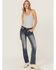 Image #3 - Miss Me Women's Dark Wash Mid Rise Bootcut Stretch Denim Jeans, Dark Wash, hi-res
