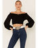 Image #1 - Flying Tomato Women's Solid Off The Shoulder Smocked Crop Long Sleeve Top, , hi-res