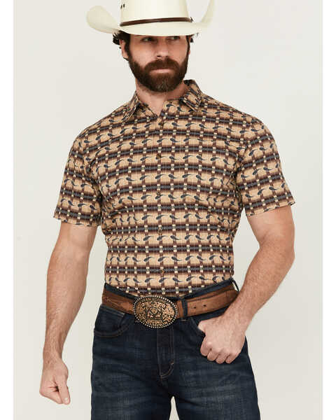 Image #1 - Gibson Men's Ombre Swirl Print Short Sleeve Button-Down Western Shirt , Brown, hi-res