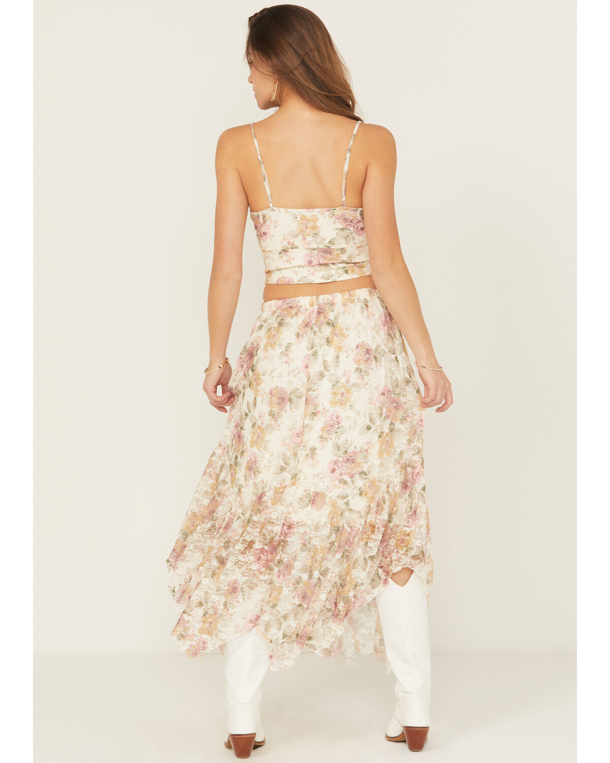 Image #3 - Originality Women's Boot Barn Exclusive Floral Print Lace Midi Skirt, Ivory, hi-res