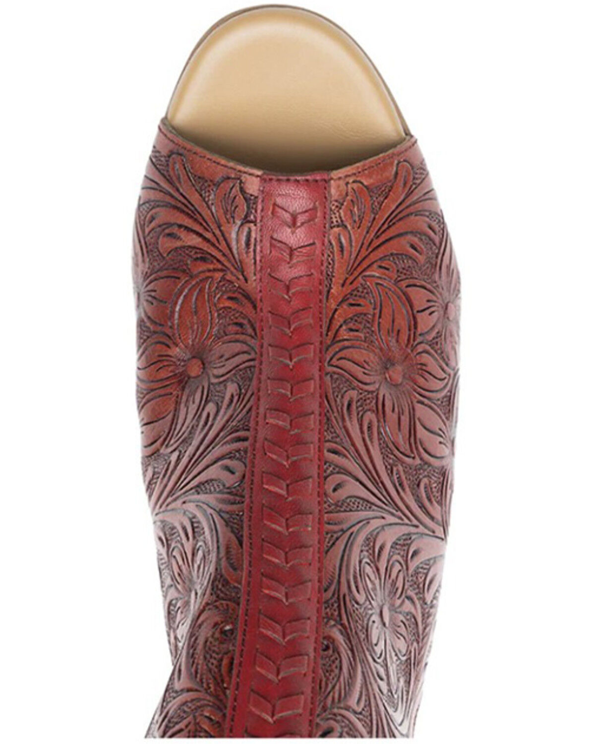 Image #5 - Myra Bag Women's Callandra High Front Hand Tooled Sandal Shoes, Red, hi-res
