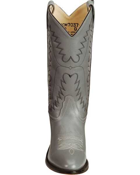 Image #4 - Old West Men's Smooth Leather Western Boots - Medium Toe, Grey, hi-res