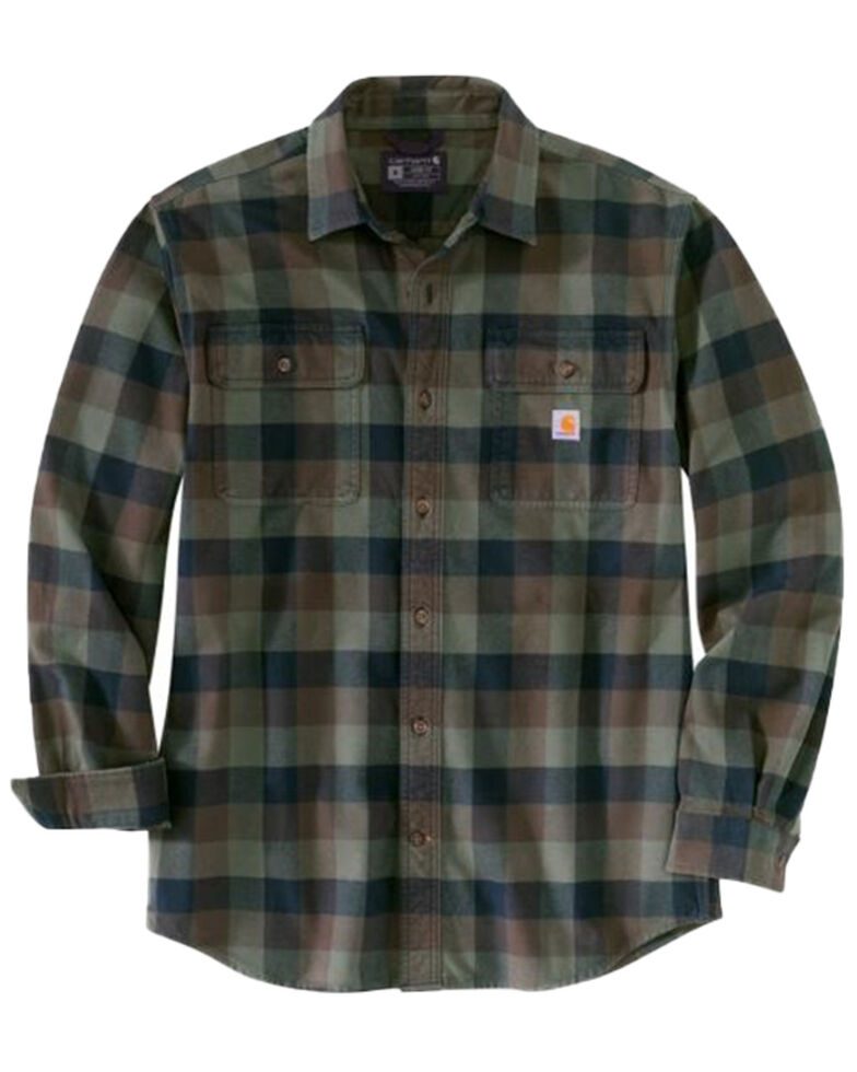 Carhartt Men's Coffee Plaid Heavyweight Long Sleeve Work Flannel Shirt Jacket, Brown, hi-res