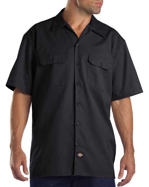 Dickies Men's Solid Flex Twill Short Sleeve Button Down Work Shirt , Black, hi-res