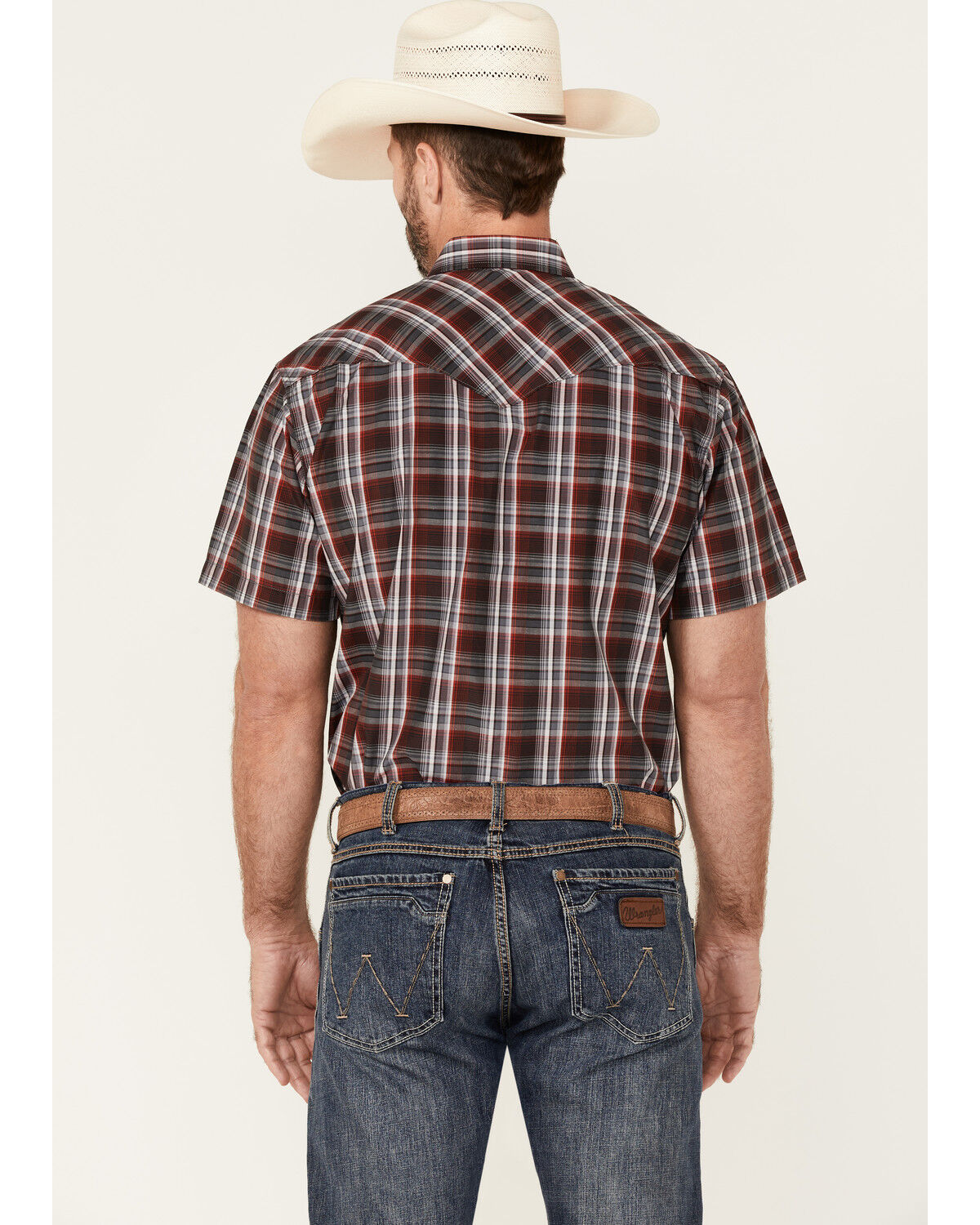 Image #4 - Rodeo Clothing Men's Red & Grey Plaid Short Sleeve Snap Western Shirt, Red, hi-res