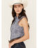 Image #2 - Rough Stock by Panhandle Women's Palm Tree Sleeveless Pearl Snap Western Shirt, Blue, hi-res