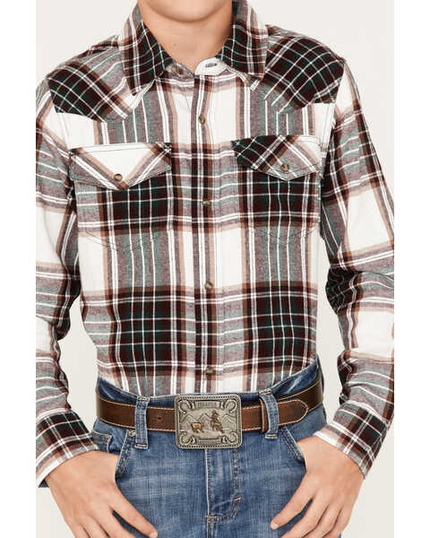 Cody James Boys' Long Sleeve Plaid Print Flannel Shirt, Cream, hi-res